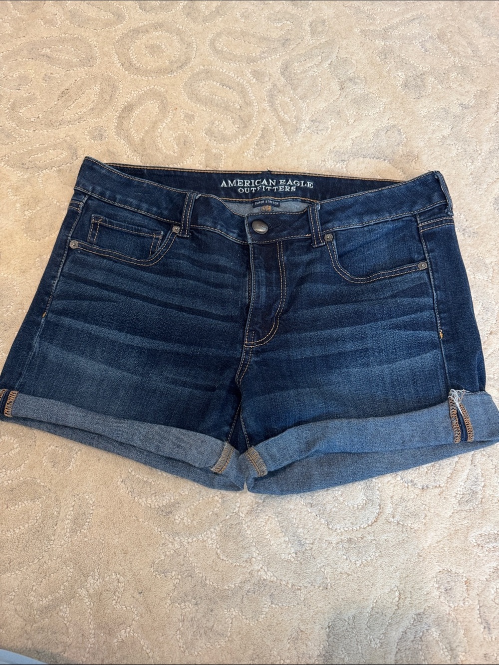 American Eagle Outfitters Dark Blue Rolled-Hem Jean Shorts
